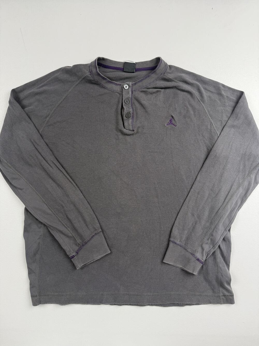 Jordan Shirt Mens 2XL Gray Dri-FIT Long Sleeve Henley Waffle Knit Thermal Top